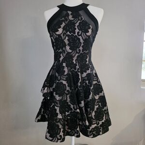 Windsor Black Lace Fit & Flare Dress Nude Lining Halter Size Medium